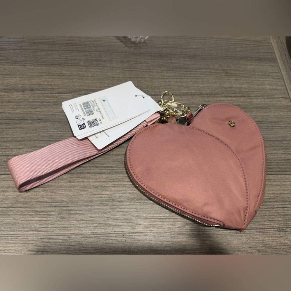 Women’s Pink Heart Wristlet with Gold Hardware